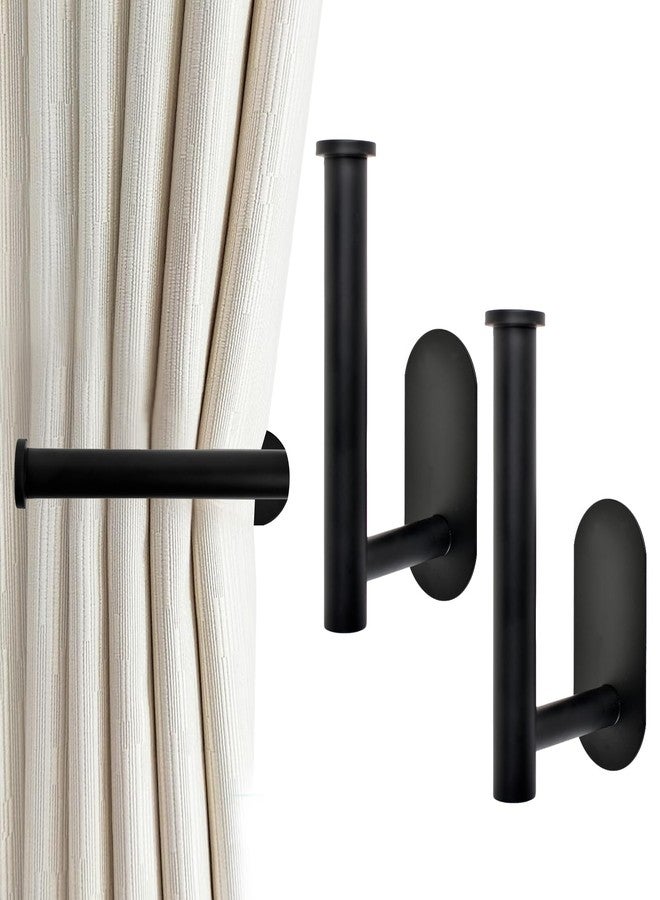 CAPHONT 2 Pack Adhesive Metal Curtain Hooks and Tiebacks - No Drill L Shaped Holdbacks, Wall Holders for Drapes - Black Decorative Decor for Home Office - Image 1